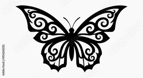 Stylized butterfly graphic design element with intricate wing patterns