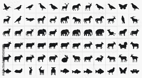 Animal silhouettes collection featuring various wild and domestic species