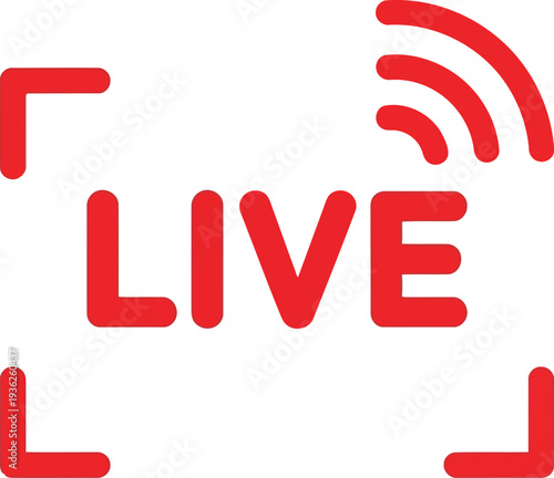 Red Live Streaming Icon with Broadcast Signal for Online Video and Social Media Platforms