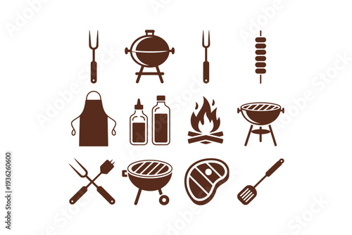 Collection of barbecue and grilling icons for outdoor cooking and summer fun