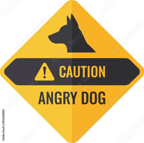 Obraz na płótnie Yellow Caution Angry Dog Warning Sign Vector for Property Safety and Security