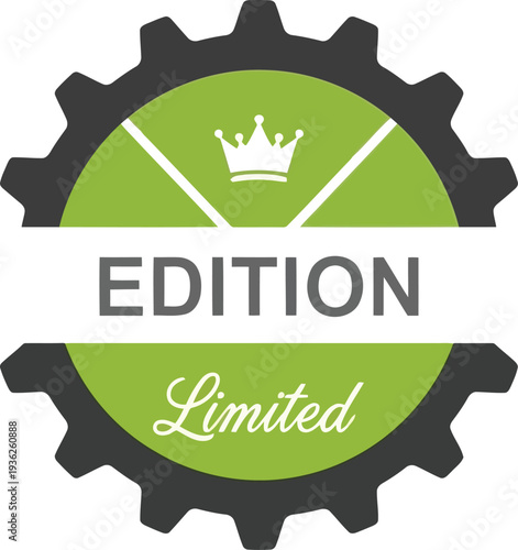 Limited Edition Badge Icon with Crown and Gear Shape in Green and Black for Exclusive Products