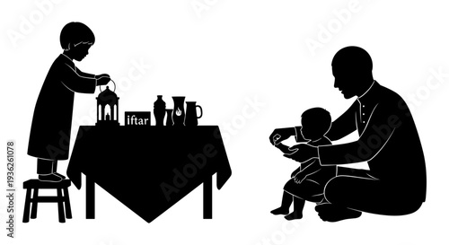 A quiet moment of family bonding over a shared meal preparation activity Vector, illustration