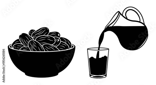 Traditional tea preparation with loose leaves and a teapot pouring into a glass Vector, illustration