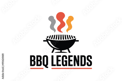 Smoky barbecue grill with colorful flames and "BBQ Legends" text