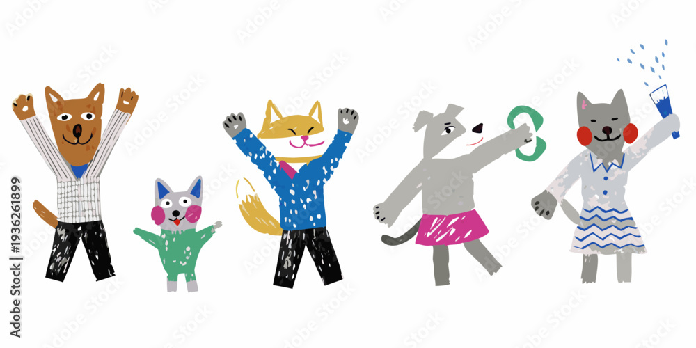 Fototapeta premium Festive animal friends celebrate with joy and playful enthusiasm