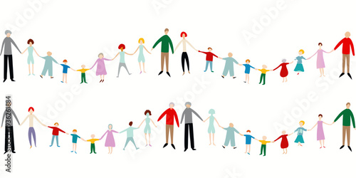 Diverse group of people holding hands in two rows symbolizing unity