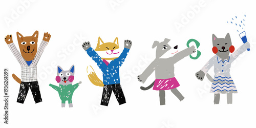 Festive animal friends celebrate with joy and playful enthusiasm