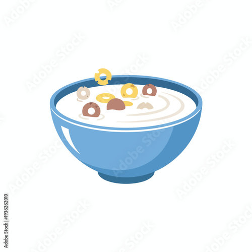 Healthy Breakfast with Cereal and Milk in a Blue Bowl