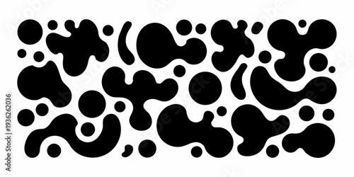 Abstract black and white organic shapes resembling amoebas or droplets