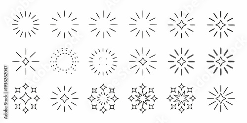 Abstract starburst and geometric patterns arranged in a grid formation