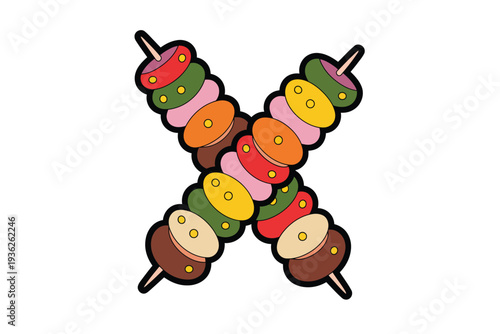 Colorful sweet dumplings on skewers, a delightful treat