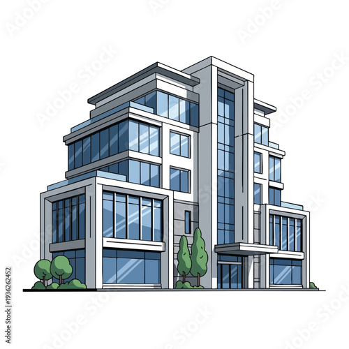 Modern Commercial Building with Glass Windows and Architectural Design