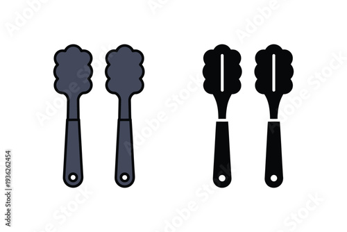 Silicone kitchen tongs, one in color and one in silhouette.