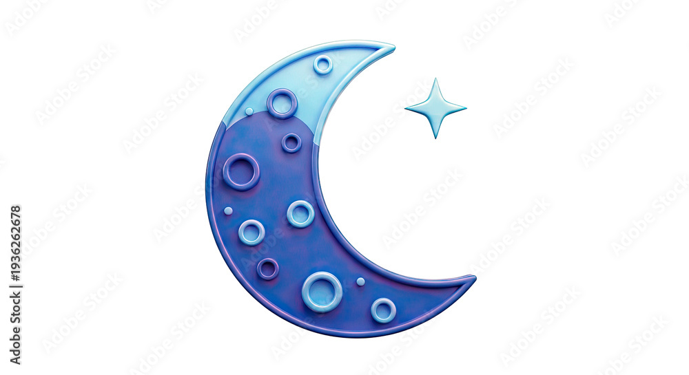 Fototapeta premium 3D Crescent Moon and Star Illustration