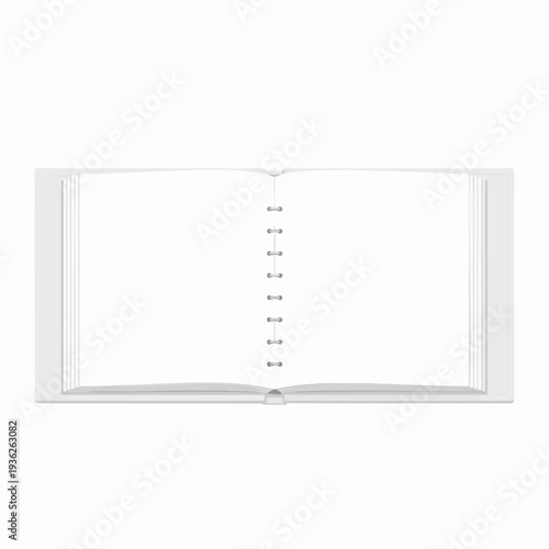 Open blank notebook with spiral binding on clean white surface for note taking or journaling