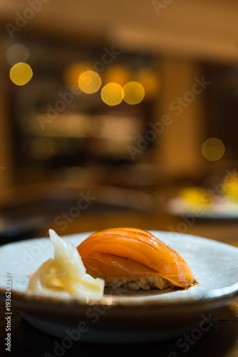 Wallpaper Mural Salmon sushi on a plate served with pickled ginger. Selective focus Torontodigital.ca