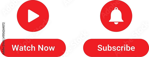 Set of 2 red Watch Now and Subscribe buttons vector