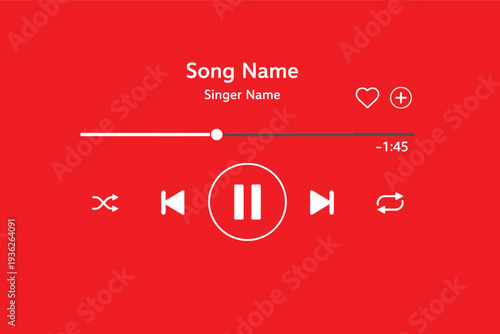 Minimalist Red Music Player Interface Vector