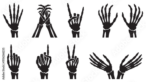 Collection of Skeleton Hand Gestures and Poses Isolated on White Background.