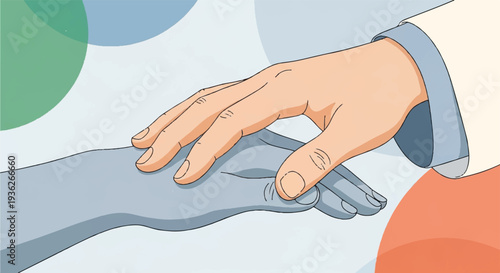 Gentle hand of a caregiver or doctor reassuringly touching a patient's arm in a supportive gesture