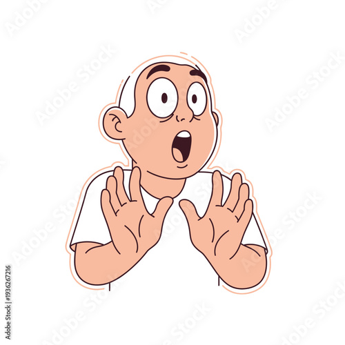 Surprised Cartoon Boy With Open Mouth And Wide Eyes, Shocked Expression, Hands Up