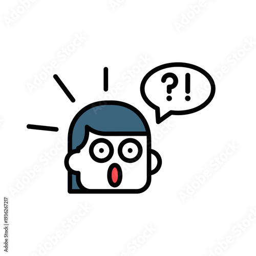 Surprised Face with Question Mark and Exclamation Mark Speech Bubble - Shocked Expression