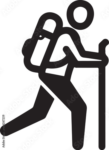 Black vector icon of a hiker with backpack