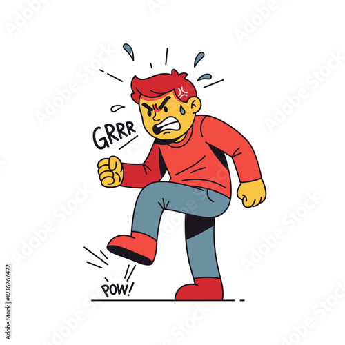 Angry Cartoon Boy Stomping Foot with GRRR and POW! Sound Effects