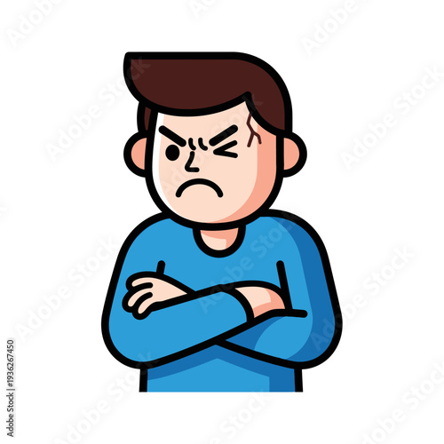 Angry Man Frustrated Expression Crossed Arms Cartoon Illustration