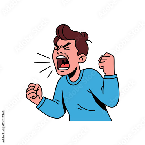 Angry Man Shouting and Fist Pumping, Frustrated Expression, Aggressive Emotion