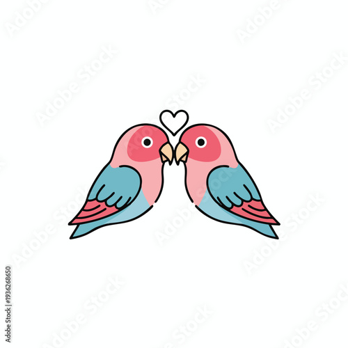Adorable Pair of Lovebirds with Heart Connection Illustrations for Romantic and Love Themed Projects