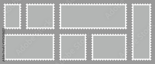 Postage shape stump vector illustration isolated on gray background used as decorative borders for postcards, letters, coupons, mail, messages and shipping services.