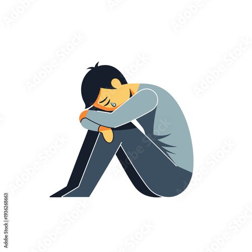 Sad Person Crying, Feeling Lonely and Depressed, Sitting Alone