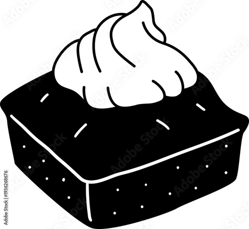 Fudgy Brownie with Cream Delicious Dessert Illustration