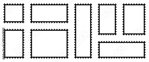 Black border postage stump vector illustration isolated on  white background used as decorative borders for postcards, letters, coupons, mail, messages and shipping services.