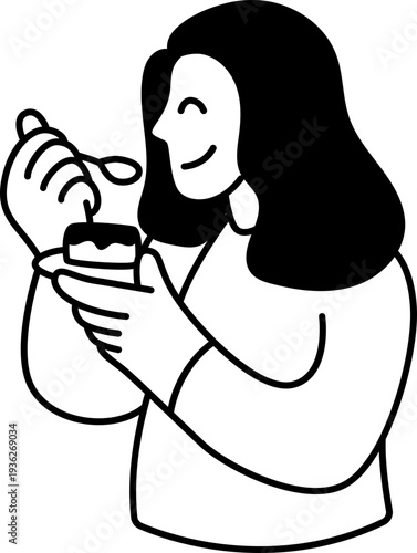 Woman Enjoying Freshly Baked Pastry Illustration