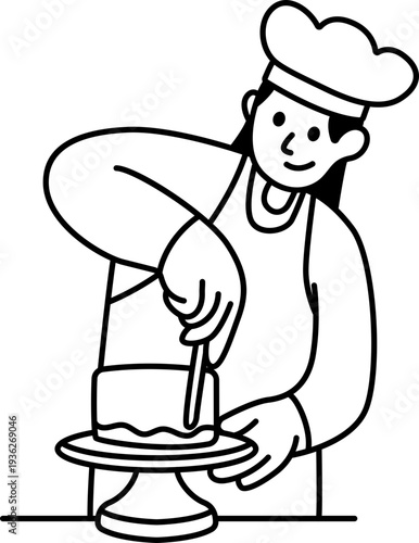 Pastry Chef Adding Icing on Delicious Cupcakes Illustration