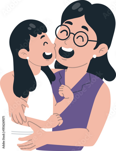 Loving Mom Hugging Daughter Vector Art