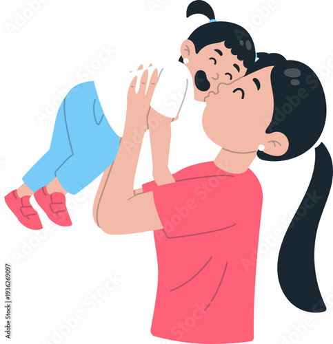 Happy Mother Playing with Baby Vector