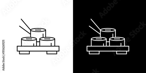 Vector line art icon illustration of sushi rolls on a platter with chopsticks, symbolizing Japanese food culture and culinary art