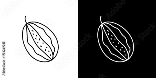 Clean line art icon depicting a stylized fruit cross-section with visible seeds, ideal for healthy eating, nutrition, and graphic design projects