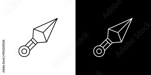 Line art throwing knife icon, sharp geometric weapon symbol for martial arts and combat designs, traditional Asian dagger graphic element for apps and websites
