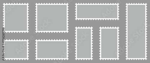 Postage shape stump vector illustration isolated on gray background used as decorative borders for postcards, letters, coupons, mail, messages and shipping services.