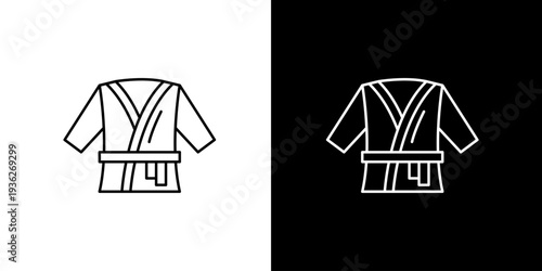 Elegant line art icon of a traditional martial arts uniform, a karate gi with a tied belt, symbolizing discipline, strength, and training in combat sports