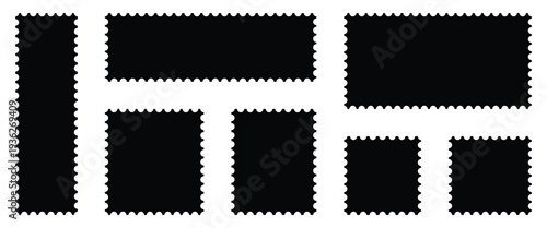 Set of blank postage stamp template. Vector rectangular postage stamp set for graphic design, digital media, mailing services and post offices uses.