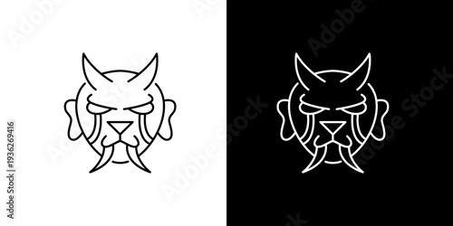Minimalist Line Art Vector Icon of an Aggressive Mythological Beast Head, Ideal for Gaming, Esports, or Fantasy Branding Concepts