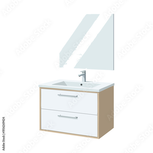 Modern Bathroom Vanity with Sink and Mirror for Home Interior Design