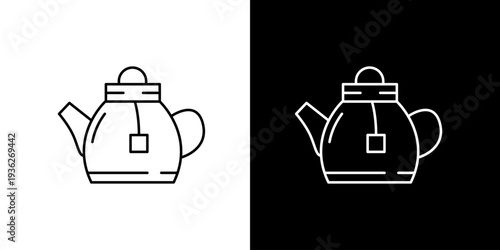 Minimalist Line Art Teapot Icon with Tea Bag for Hot Beverage UI UX Design Elements and Kitchen Concepts