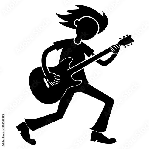 Dynamic electric guitarist silhouette rock music graphic vector